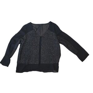 ARYNK Womens Black Long Sleeve V Neck Embellished‎ Blouse Top